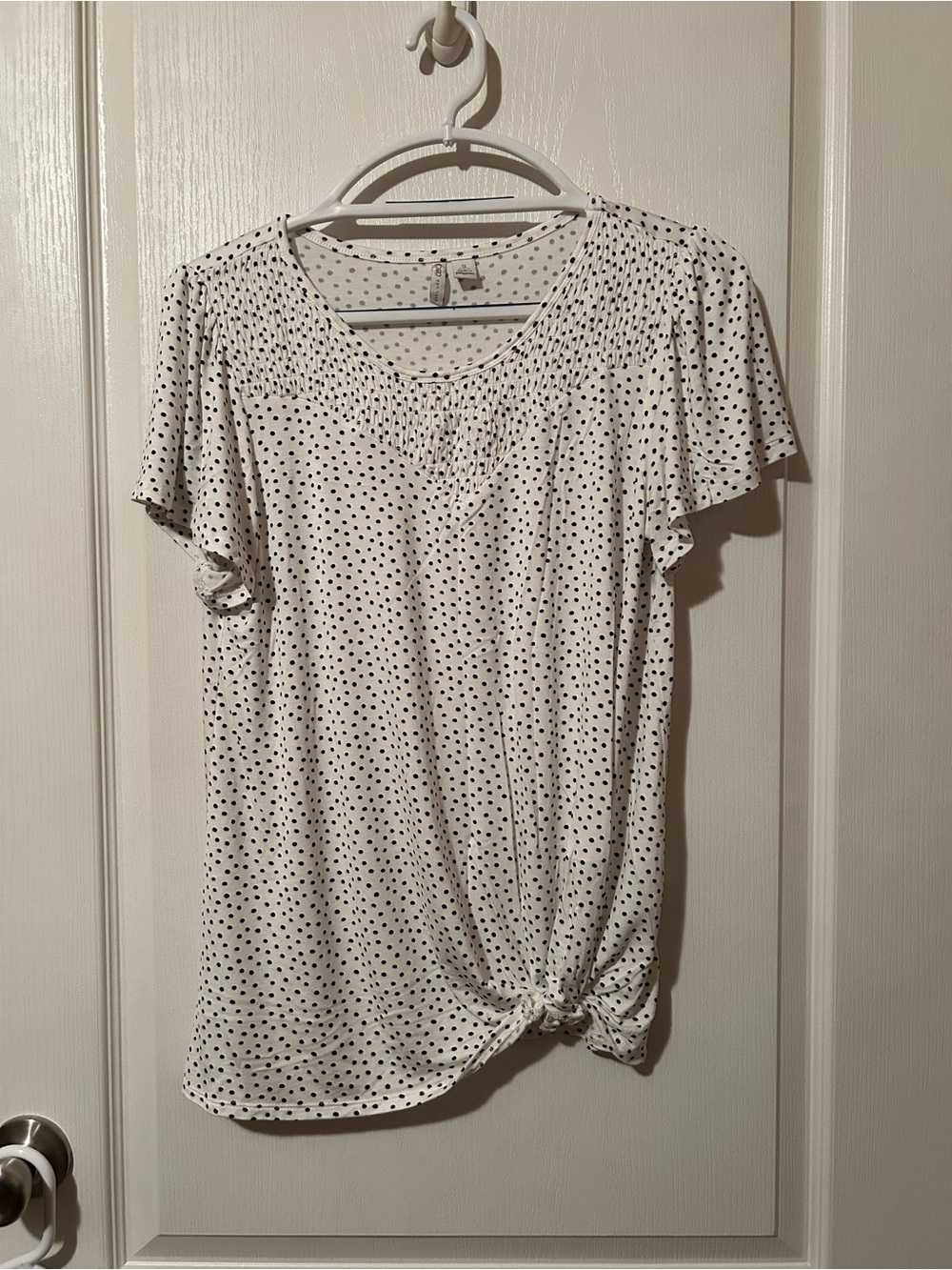 NWOT Cato White Short Sleeve Polka Dot Knot Front Top